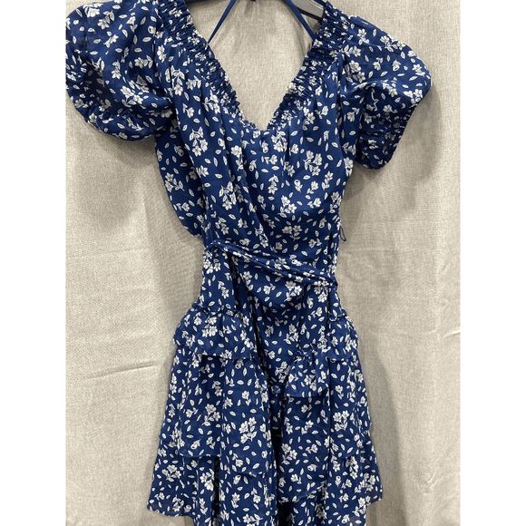 Lauren Ralph Lauren Floral Crinkled Georgette Dress - Blue Cream 16 - Picture 3 of 9